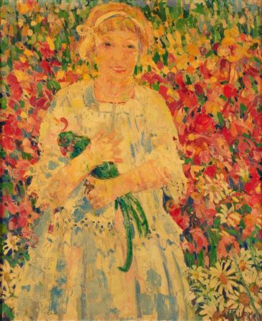 Jeune femme au perroquet.