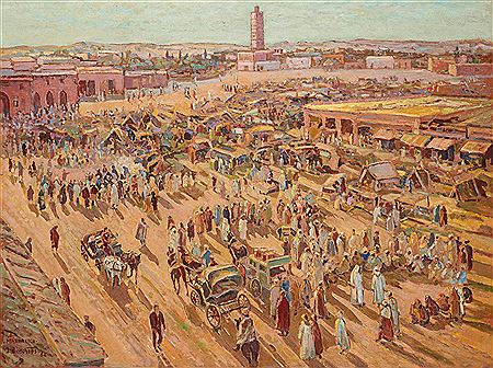 View of Jemaa-el-Fna Square in Marrakech by Joseph Bisschops - Auction record, sale price, and art valuation. Compare with similar artists and explore comparable artworks.