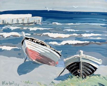 "Two boats at Petite Madelaine, Gaspésie 1964" by Pere-Wilfrid Corbeil - Auction record, sale price, and art valuation. Compare with similar artists and explore comparable artworks.