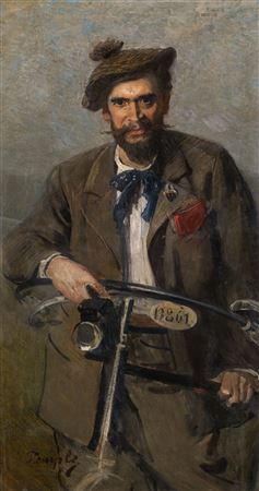 PORTRAIT OF THE VIENNESE PAINTER HANS WILT (1867-1917) WITH BICYCLE
