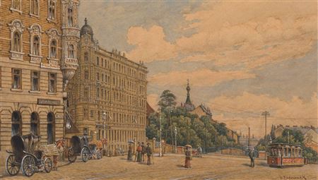 „Viennese street scene with Tramway in the Ungargasse“