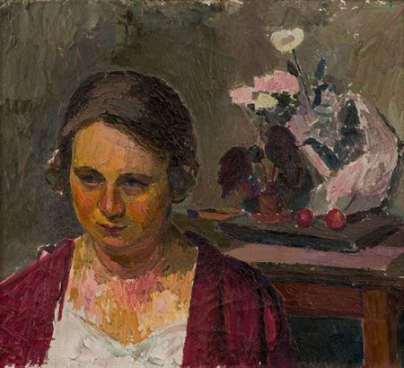 Artist's wife with flowers