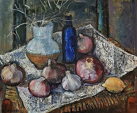 Still life with red onions
