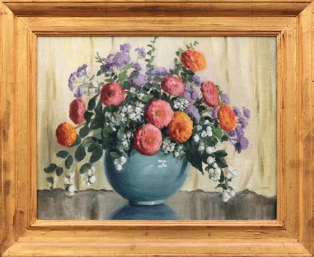 Pom Pom Zinnias with Ageratum