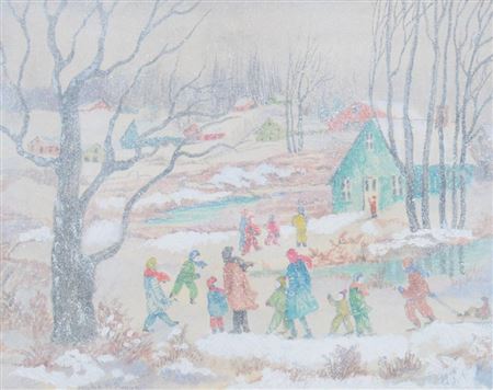 Snow Scene with Ice Skaters