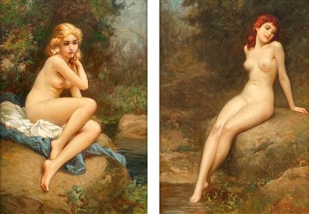 Two Nude Bathing Beauties