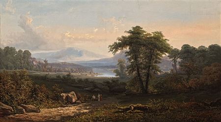 Hudson River Landscape With Three Travelers On A Path