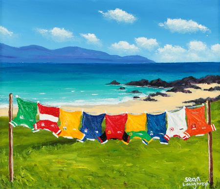 ULSTER GAA, THE NINE SHIRTS by Sean Loughrey - Auction record, sale price, and art valuation. Compare with similar artists and explore comparable artworks.