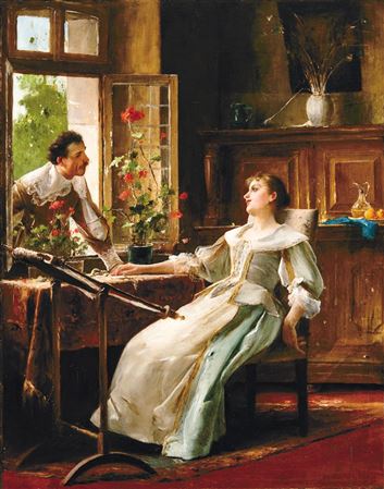 Rendezvous by the Window, around 1888−1890 (Compulsive Conversation, By the Window, At the Window, perhaps: Discussion, Woman Sewing)