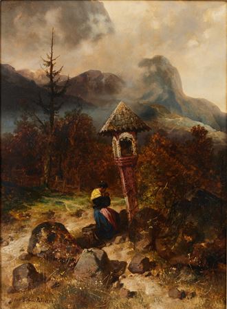 Mountain Landscape with Praying Woman