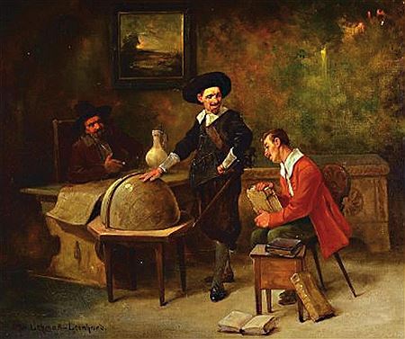 Interior with scholars around a globe by Wilhelm Lehmann-Leonhard - Auction record, sale price, and art valuation. Compare with similar artists and explore comparable artworks.