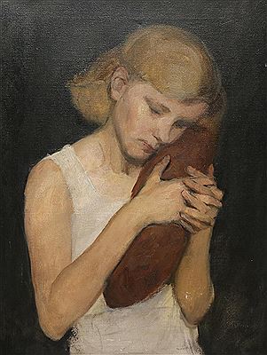 Give us today our daily bread. Young woman holding a loaf of bread. by Mathilde Battenberg - Auction record, sale price, and art valuation. Compare with similar artists and explore comparable artworks.