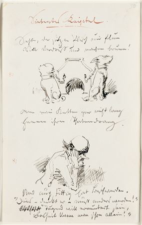 Autograph manuscript with 11 drawings from the “Seventh Chapter” of “Plisch und Plum”. 9 sheets written and illustrated on one side. (9)