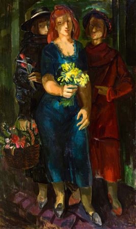Mysterious Ladies Offering Flowers, 1940s