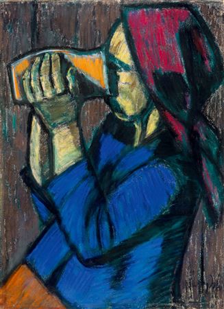 Girl Drinking Milk in a Blue Shirt, c. 1930