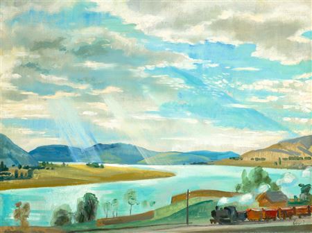 Landscape in Zebegény with a Train, late 1920s