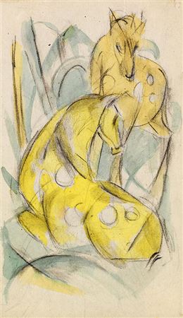 Two yellow animals (Two yellow deer) , 1912/13