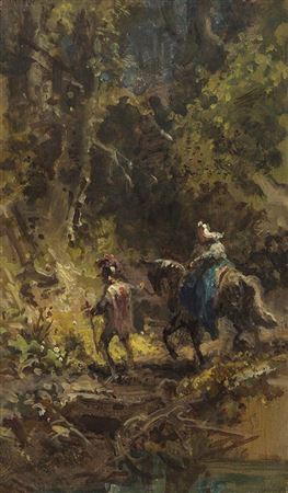 CRUSADER WITH LADY IN A FOREST LANDSCAPE