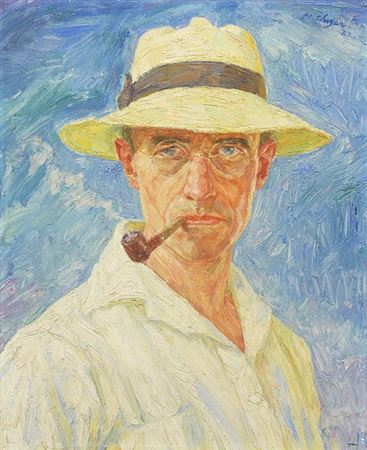 Self-portrait with pipe and hat