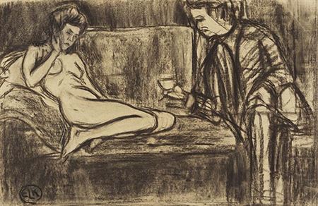 Nacktes Modell auf dem Sofa. Um 1905