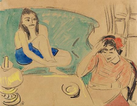 Two girls at the table. 1910.