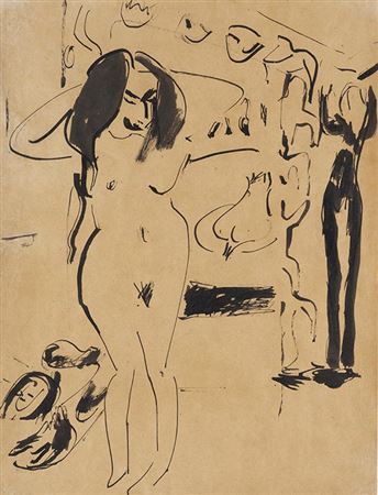 Girl Nude (Standing Nude in Front of the Curtain)