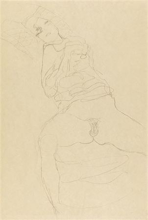 Half-nude from the front, lying to the left , 1917/18