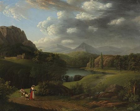 Campagna landscape with hikers