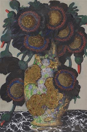 Still Life with Sunflowers in an Ornamental Vase