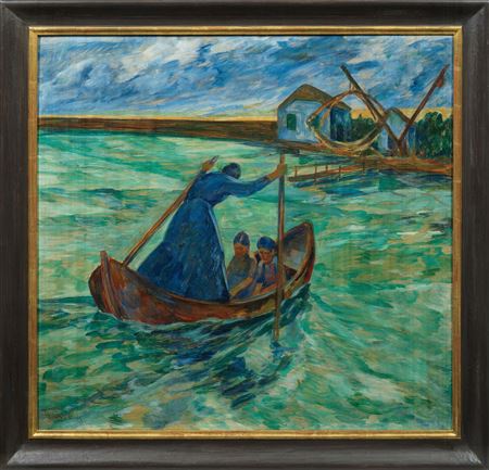 Threatening crossing of a mother with two children in a boat by Alexander Gerbig - Auction record, sale price, and art valuation. Compare with similar artists and explore comparable artworks.