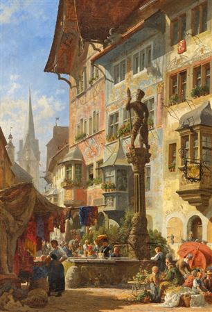 The market place in on Stein am Rhein by Karl Weysser - Auction record, sale price, and art valuation. Compare with similar artists and explore comparable artworks.