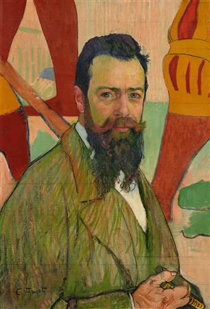 Portrait of Ferdinand Hodler in front of his Marignano painting by Cuno Amiet - Auction record, sale price, and art valuation. Compare with similar artists and explore comparable artworks.