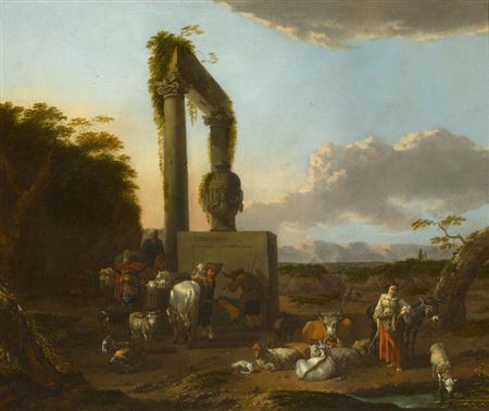 Shepherds before a Mediterranean landscape