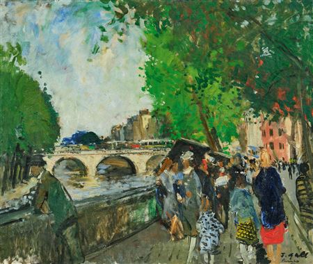 Animation devant les bouquinistes. Quai des Grands Augustins. 1946