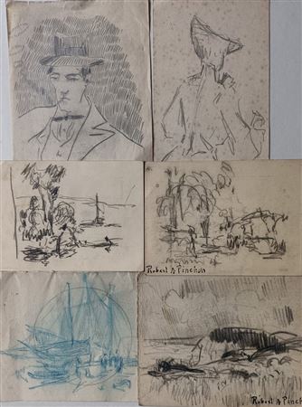 Ensemble de 6 dessins au crayon sur papier