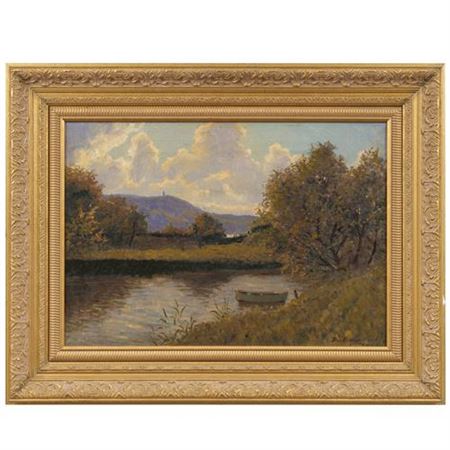 A European landscape with a river and hills beyond