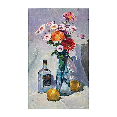Still life with flowers, bottle and lemons by Angel Codinach - Auction record, sale price, and art valuation. Compare with similar artists and explore comparable artworks.