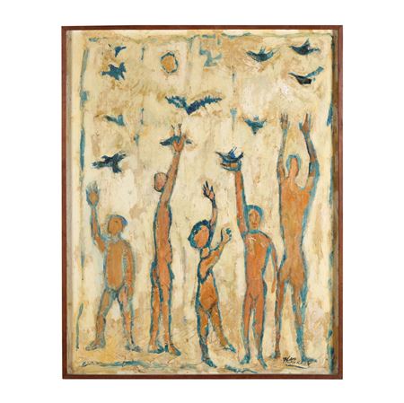 Sample artwork by Frank Kleinholz (1901 - 1987), known for mod genre, figure, urbanscape, mural - View similar artists and auction records