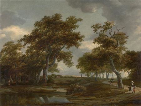 Wooded River Landscape with Figures on a Path