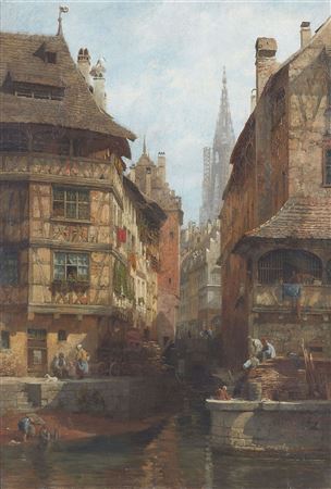 View of Strasbourg with a view of the cathedral
