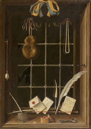 Trompe-l'œil with window niche, sponge and writing props