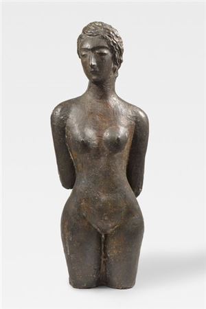 Standing with arms crossed behind the back