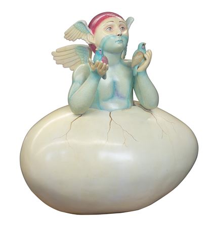 "Bird Boy" Sculpture with Base
