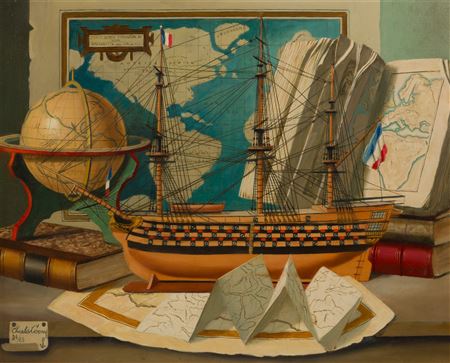 Still life with ship model