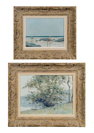 Beach scene and a pastoral landscape