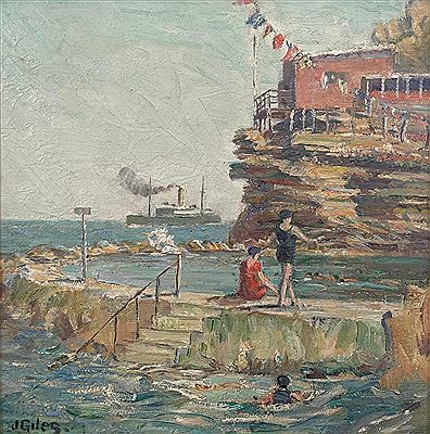 Bronte Bogey Holes by John Giles - Auction record, sale price, and art valuation. Compare with similar artists and explore comparable artworks.