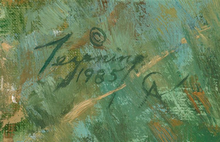 Trail in the Bitterroots - auctioned 10/12/2024 - Howard A Terpning signature example for authentication verification from auction lot 8019538