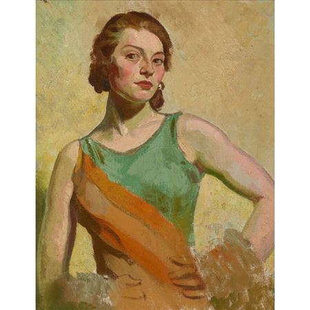 HALF LENGTH PORTRAIT OF A YOUNG WOMAN IN GREEN AND ORANGE by Veronica Burleigh - Auction record, sale price, and art valuation. Compare with similar artists and explore comparable artworks.