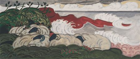 SHEEP RESTING BY THE SHORE, HIGH TIDE, ARRAN -1996 by Margot Sandeman - Auction record, sale price, and art valuation. Compare with similar artists and explore comparable artworks.