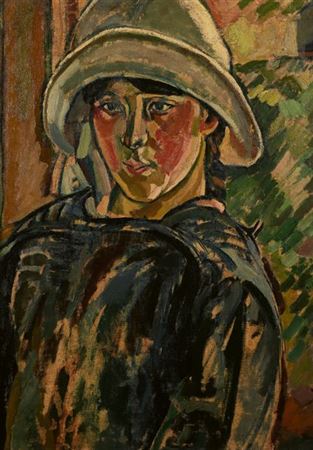 Bellevilloise with white hat, circa 1920-1922 by Maurice Loutreuil - Auction record, sale price, and art valuation. Compare with similar artists and explore comparable artworks.
